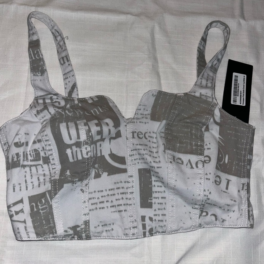 Nasty Gals Newspaper Print Denim Corset Top new with tags
